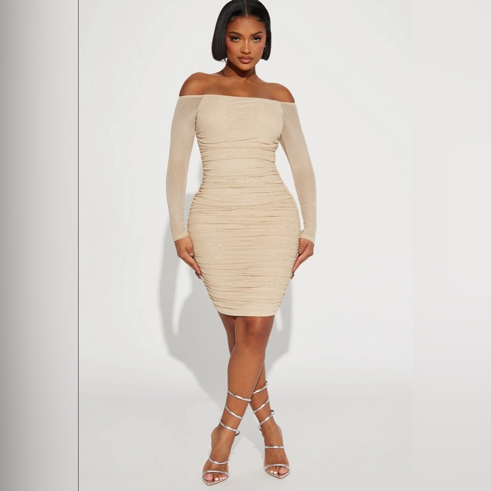 Of the Shoulder Midi Dresses with Rhinestones